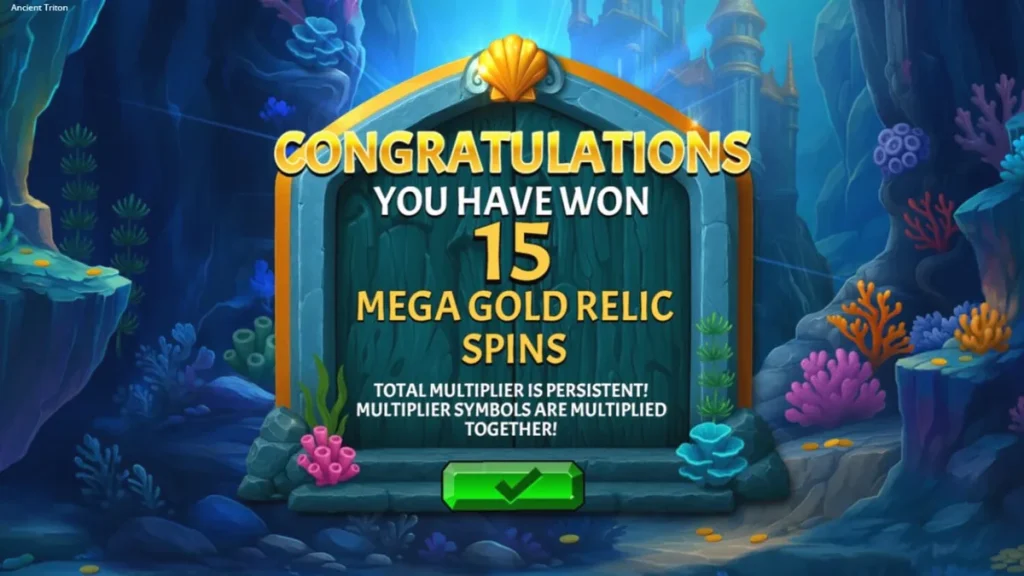Tampilan visual slot Ancient Triton dengan latar belakang istana bawah laut.